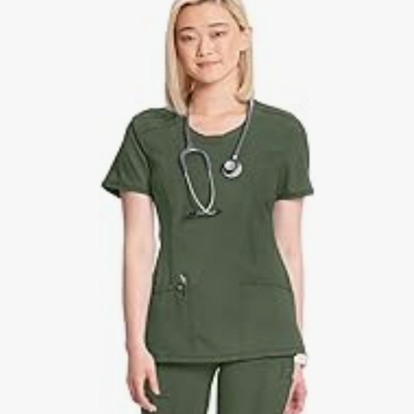 Olive Green Women's Scrub Top - Picture 3 of 16